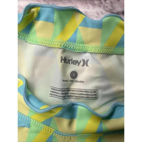 NWT Hurley Rash Guard Cheeky Bikini Small Neon Blue Green Yellow - Picture 4 of 9